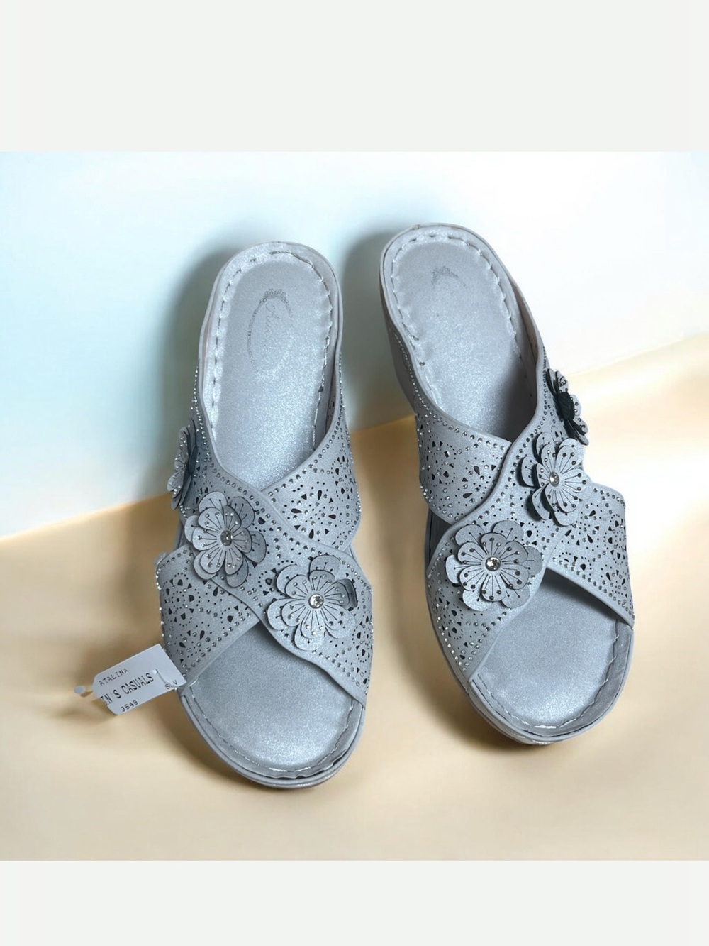 Light Gray Wedge Slide Sandals -7.5 , NWT